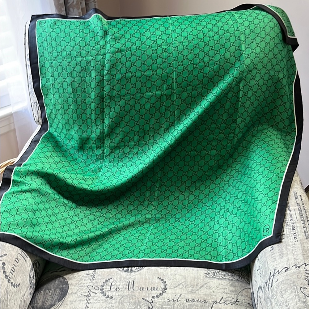 Gucci Green Monogram Silk Scarf
